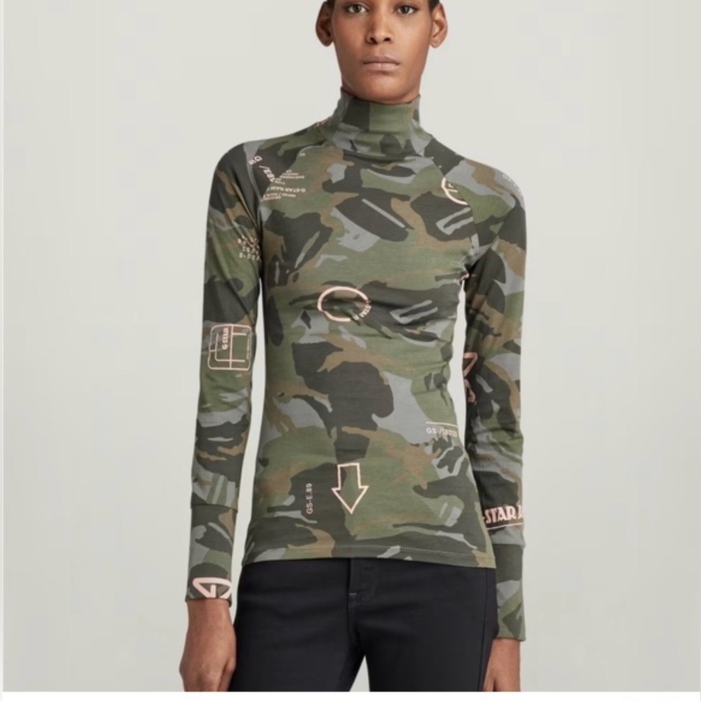 G-Star RAW Lecite AO‎ Slim Turtle T Camo Pink Graphic Long Sleeve Large (F)